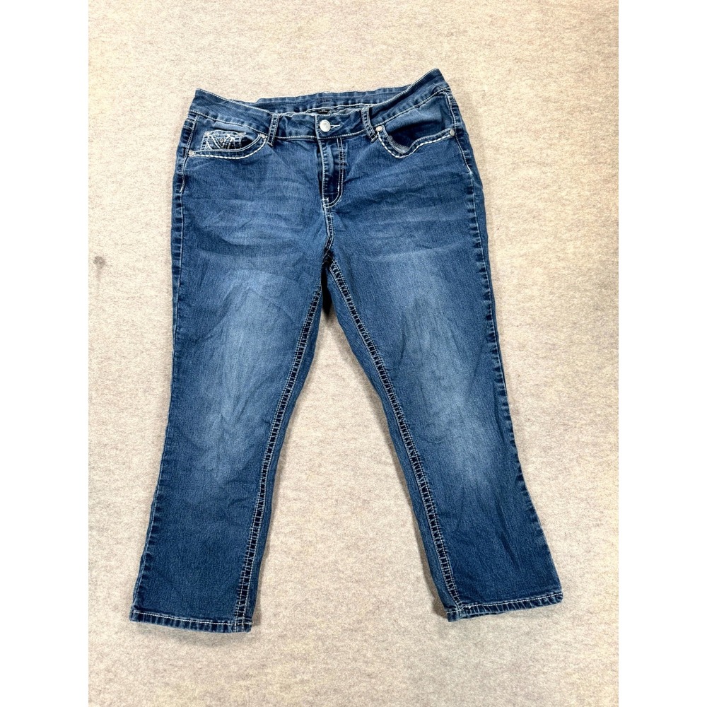 ND Weekend Capris Jeans Womens 12 Blue Denim Cotton Geometric Embroidered Pocket